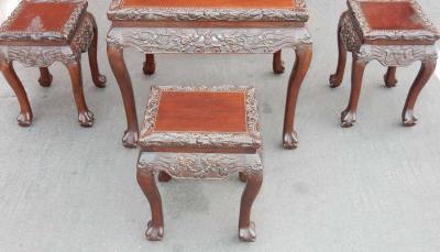 1920 1950 Play Table Mahjong China and Its Four Stools Palissandre