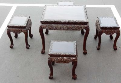 1920 1950 Play Table Mahjong China and Its Four Stools Palissandre