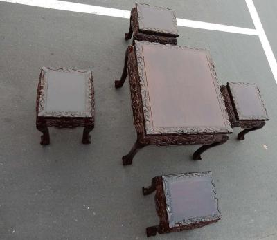 1920 1950 Play Table Mahjong China and Its Four Stools Palissandre