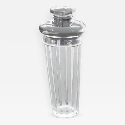 1920s Art Deco Sterling and Etched Crystal Cocktail Shaker