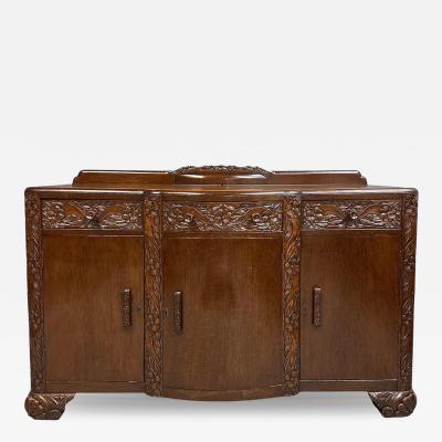 1920s Art Nouveau English Carved Sideboard in Oak