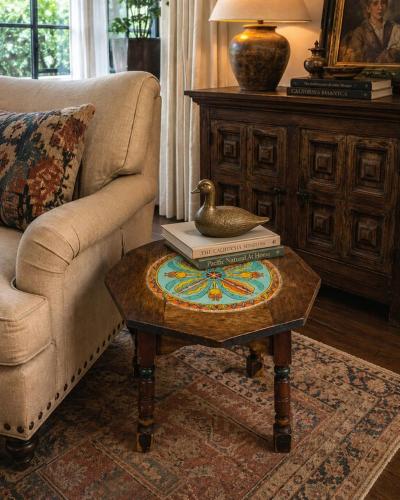 1920s California Spanish Revival Tile Top Octagonal Side Table