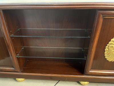 1920s French Art Deco Leather Writing Top Giltwood Carving Rosewood Desk