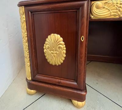 1920s French Art Deco Leather Writing Top Giltwood Carving Rosewood Desk