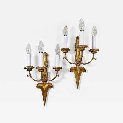 1920s French Empire Giltwood Arrow Wall Lights