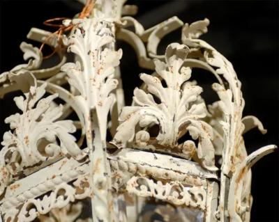 1920s French Rococo Style Painted Metal Three Light Lantern with Acanthus Leaves