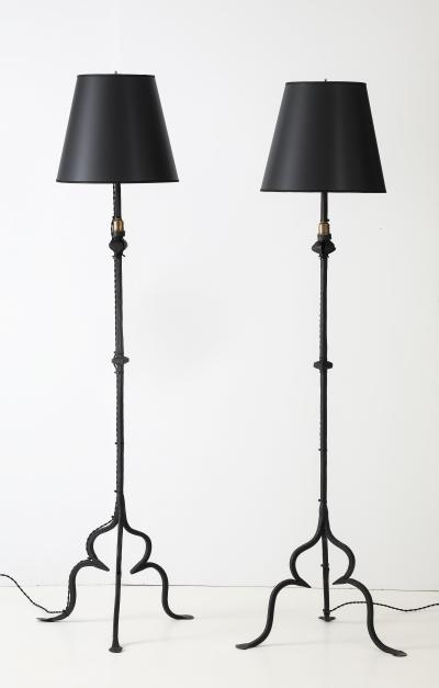 1920s Hammered Iron Tripod Italian Floor Lamps