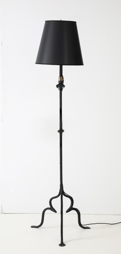 1920s Hammered Iron Tripod Italian Floor Lamps