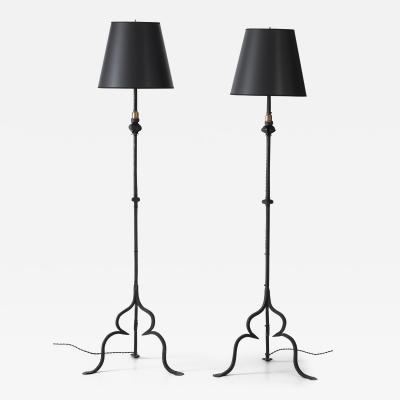 1920s Hammered Iron Tripod Italian Floor Lamps