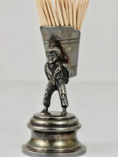 1920s Moritz Hacker Boy at Grape Harvest in Vineyard Silver Toothpick Holder
