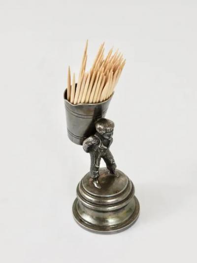 1920s Moritz Hacker Boy at Grape Harvest in Vineyard Silver Toothpick Holder