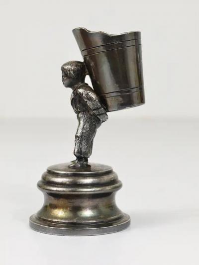 1920s Moritz Hacker Boy at Grape Harvest in Vineyard Silver Toothpick Holder