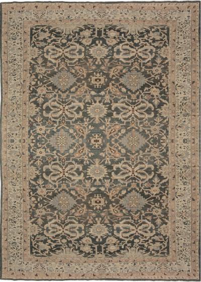 1920s Persian Sultanabad Handwoven Wool Rug in Beige Gray and Brown