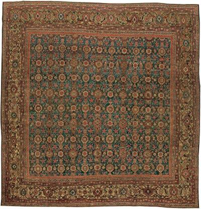 1920s Persian Sultanabad Red Brown and Beige Handwoven Wool Rug
