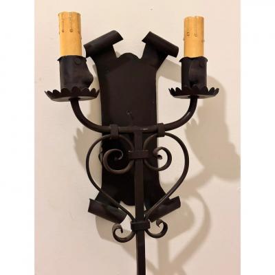 1920s Style Spanish Colonial Wrought Iron Wall Light Sconce