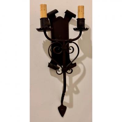 1920s Style Spanish Colonial Wrought Iron Wall Light Sconce