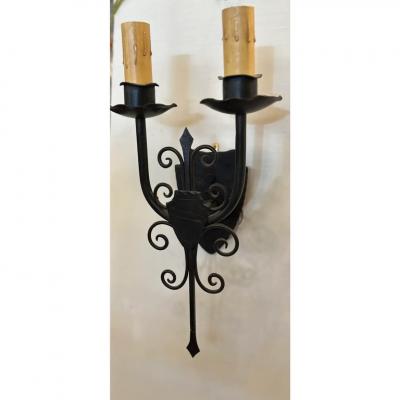 1920s Style Wought Iron Shield Back Spanish Light Sconce