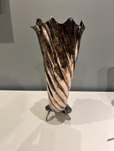 1920s horn of abundance silver plated vase