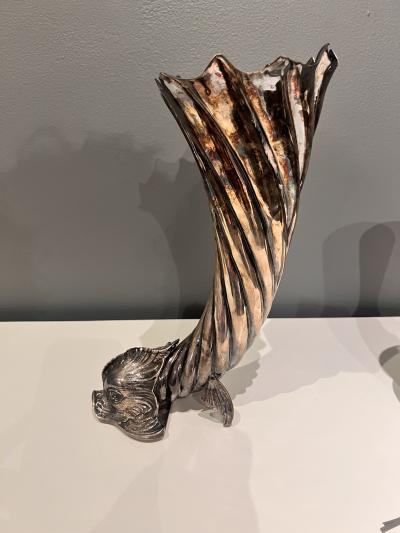 1920s horn of abundance silver plated vase