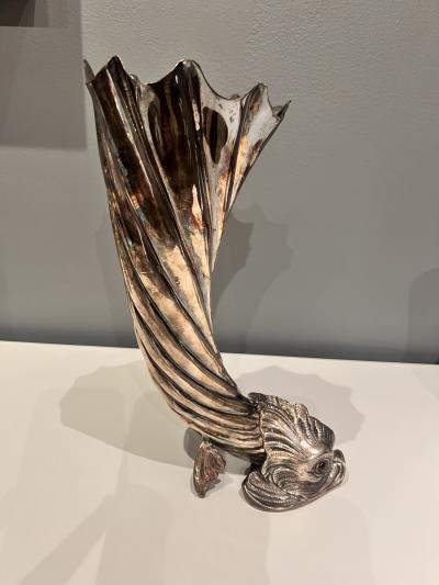 1920s horn of abundance silver plated vase
