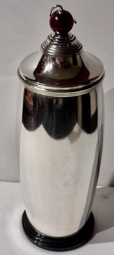 1927 Meriden International Silver Cocktail Shaker Amber Ball Top Art Deco