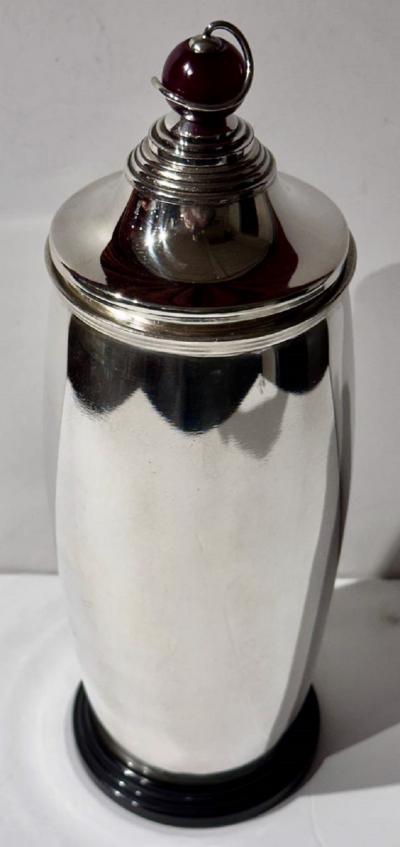 1927 Meriden International Silver Cocktail Shaker Amber Ball Top Art Deco