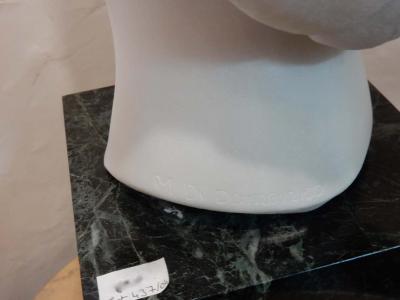 1930 Art Deco Head of Woman in White Marble Carrara Signed by M Di Domenico