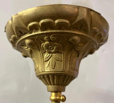 1930 French White Turquoise Pink Enamel Art Glass Brass Chain Pendant Chandelier