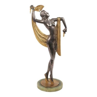1930 s Art Deco 22 Gilt Silvered Bronze Sculpture of a Dancer