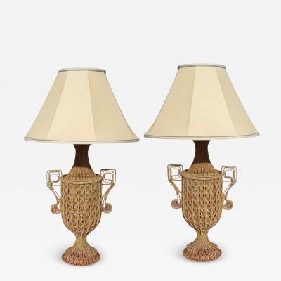 1930 s Hand Beaded Crystal Urn Form Table Lamps a Pair