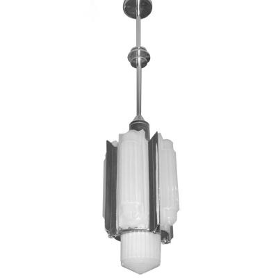 1930 s Original Art Deco Molded Glass Pendant Chandelier