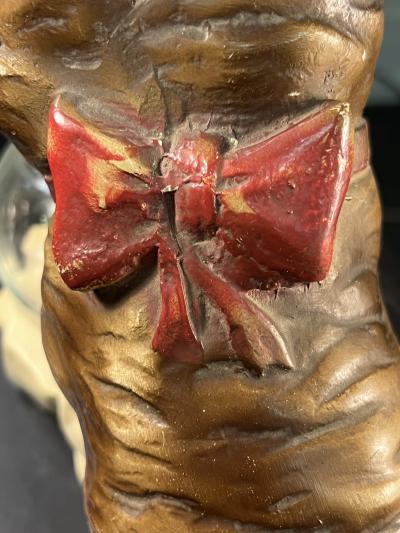 1930S CARNIVAL PRIZE CAT WITH GOLDFISH BOWL CHALKWARE FIGURINE