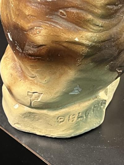 1930S CARNIVAL PRIZE CAT WITH GOLDFISH BOWL CHALKWARE FIGURINE