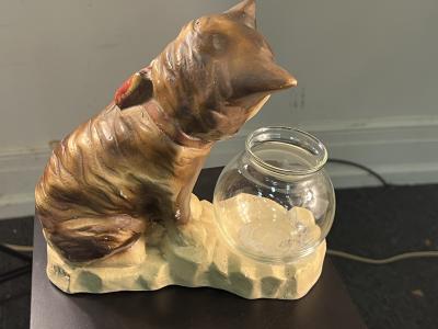 1930S CARNIVAL PRIZE CAT WITH GOLDFISH BOWL CHALKWARE FIGURINE