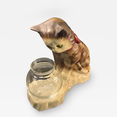 1930S CARNIVAL PRIZE CAT WITH GOLDFISH BOWL CHALKWARE FIGURINE