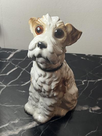 1930S CERAMIC TERRIER WITH GLASS EYES PERFUME LAMP