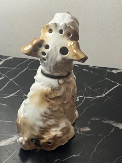 1930S CERAMIC TERRIER WITH GLASS EYES PERFUME LAMP
