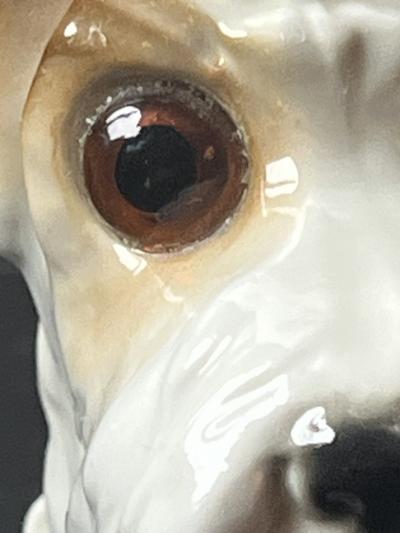 1930S CERAMIC TERRIER WITH GLASS EYES PERFUME LAMP