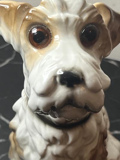 1930S CERAMIC TERRIER WITH GLASS EYES PERFUME LAMP