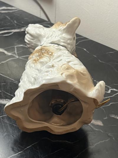 1930S CERAMIC TERRIER WITH GLASS EYES PERFUME LAMP