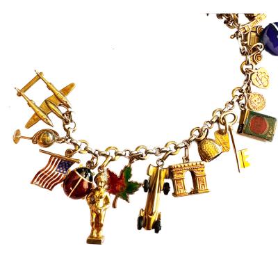 1930s 14K Charm Bracelet with 19 14K Charms
