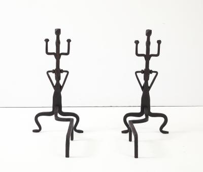 1930s Art And Crafts Abstract Large Iron Andirons