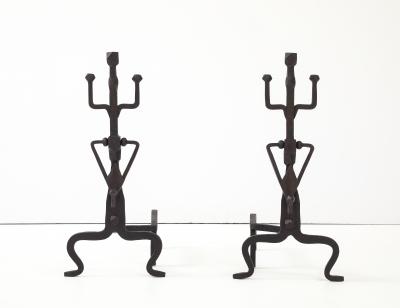 1930s Art And Crafts Abstract Large Iron Andirons