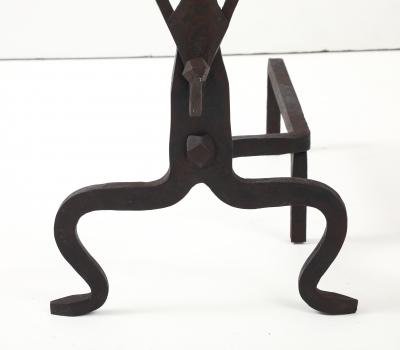 1930s Art And Crafts Abstract Large Iron Andirons