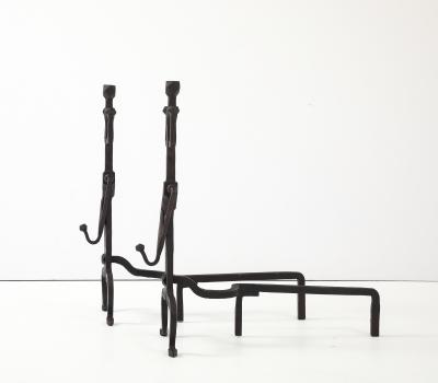 1930s Art And Crafts Abstract Large Iron Andirons