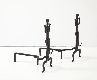 1930s Art And Crafts Abstract Large Iron Andirons