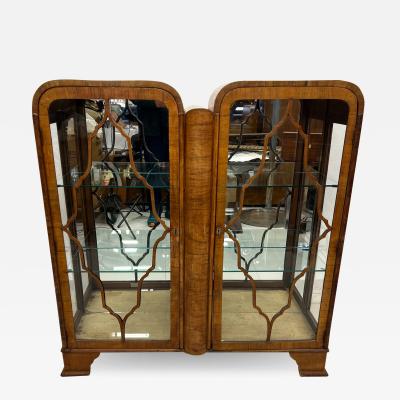 1930s Art Deco Vitrine Display Cabinet Sculptural Exotic Wood Glass Shelving