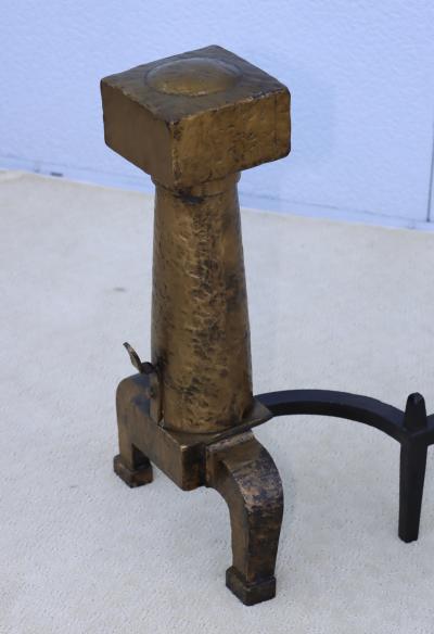 1930s Arts And Crafts Large Hammered Iron Andirons