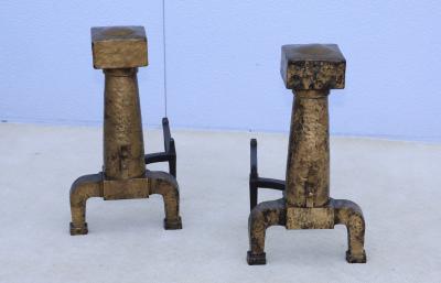 1930s Arts And Crafts Large Hammered Iron Andirons