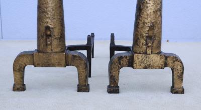 1930s Arts And Crafts Large Hammered Iron Andirons